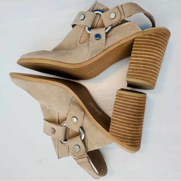 Dolce Vita Rango western style suede mules tan/cream size 11 stacked heel - Picture 8 of 14